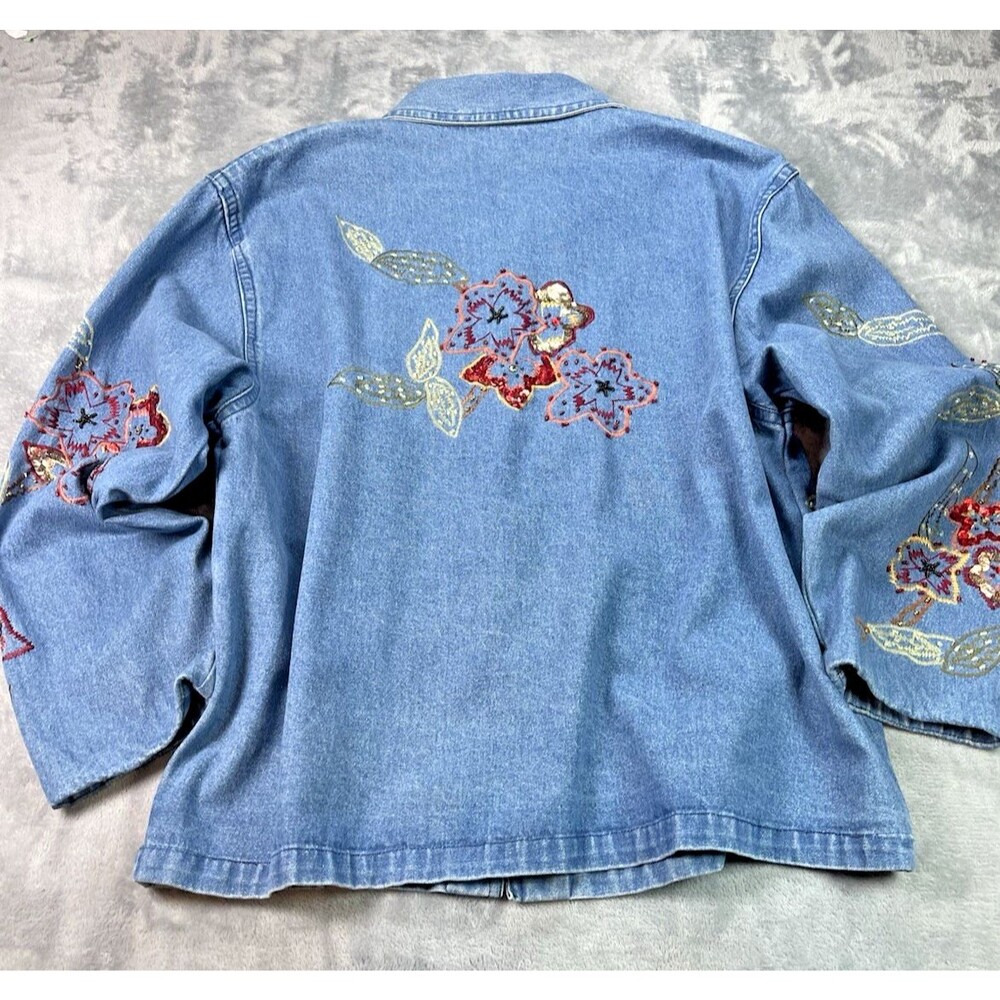Tantrums womens embellished sequin embroidered jean jacket Large cottagecore - Picture 6 of 8